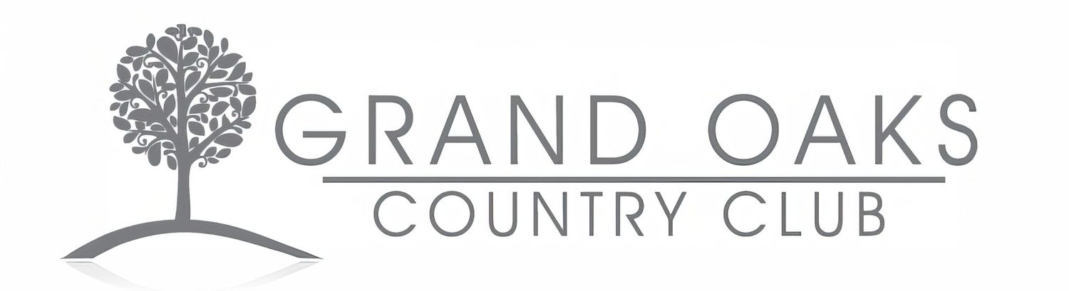 Grand Oaks Country Club logo featuring a mature oak tree silhouette above the club name in elegant typography.