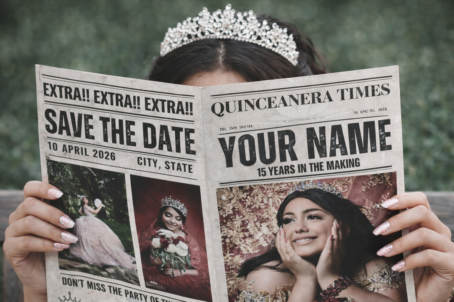 DIY Quinceañera Save the Date planning ideas in Dallas Fort Worth featuring elegant Quince portraits with beautiful outdoor photo locations