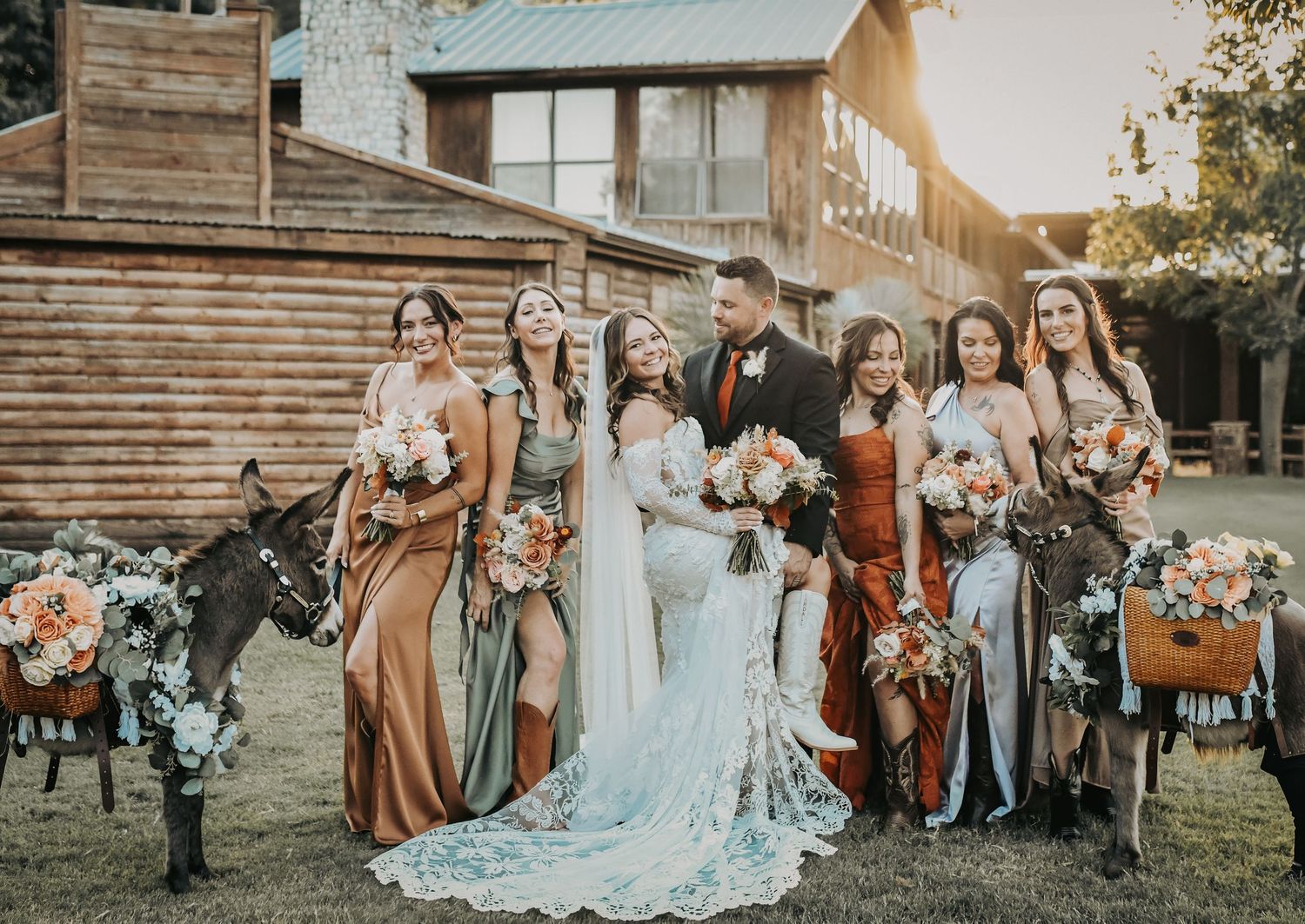 Fall bridal party portraits during golden hour in North Texas