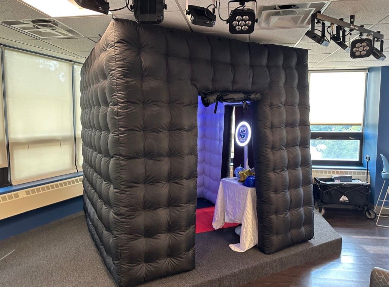 black enclosed booth