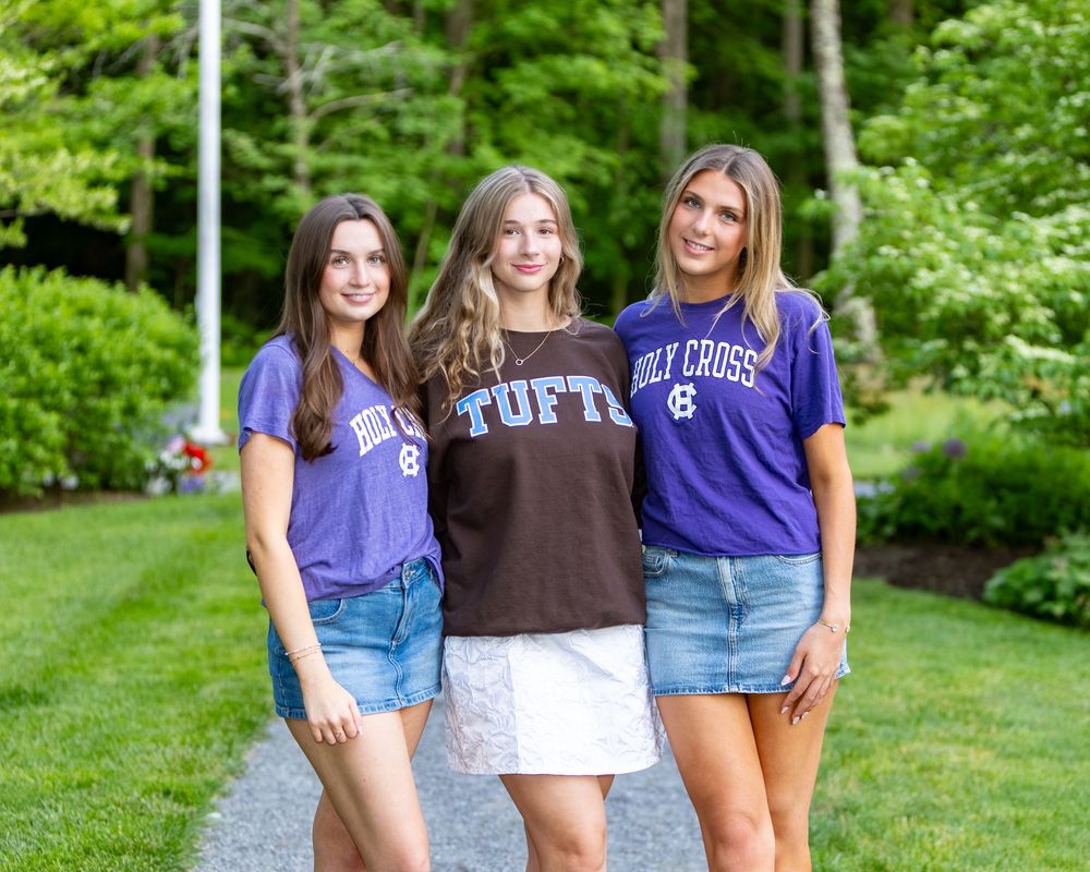 HS graduates pose during their cap & gown session in their future college tshirts.  Weston high school, Wayland High, Lincoln Sudbury High