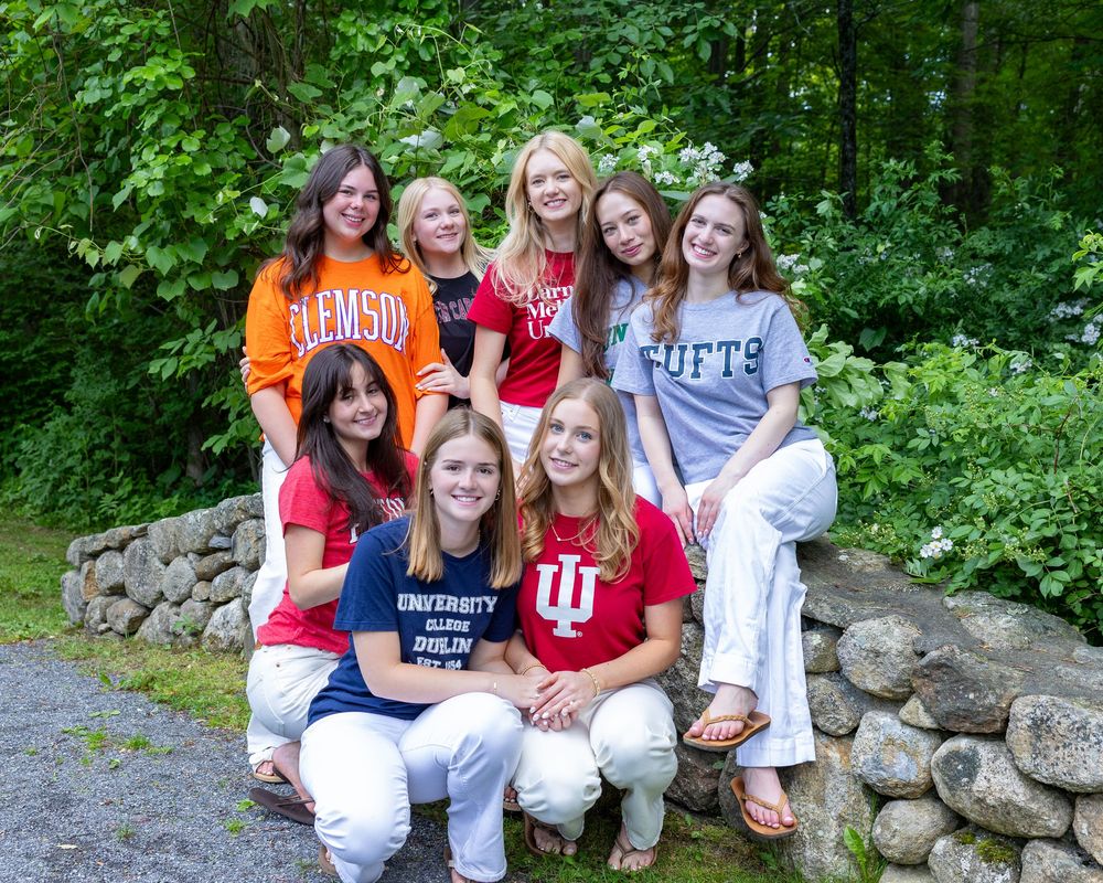 HS graduates pose during their cap & gown session in their future college tshirts.  Weston high school, Wayland High, Lincoln Sudbury High