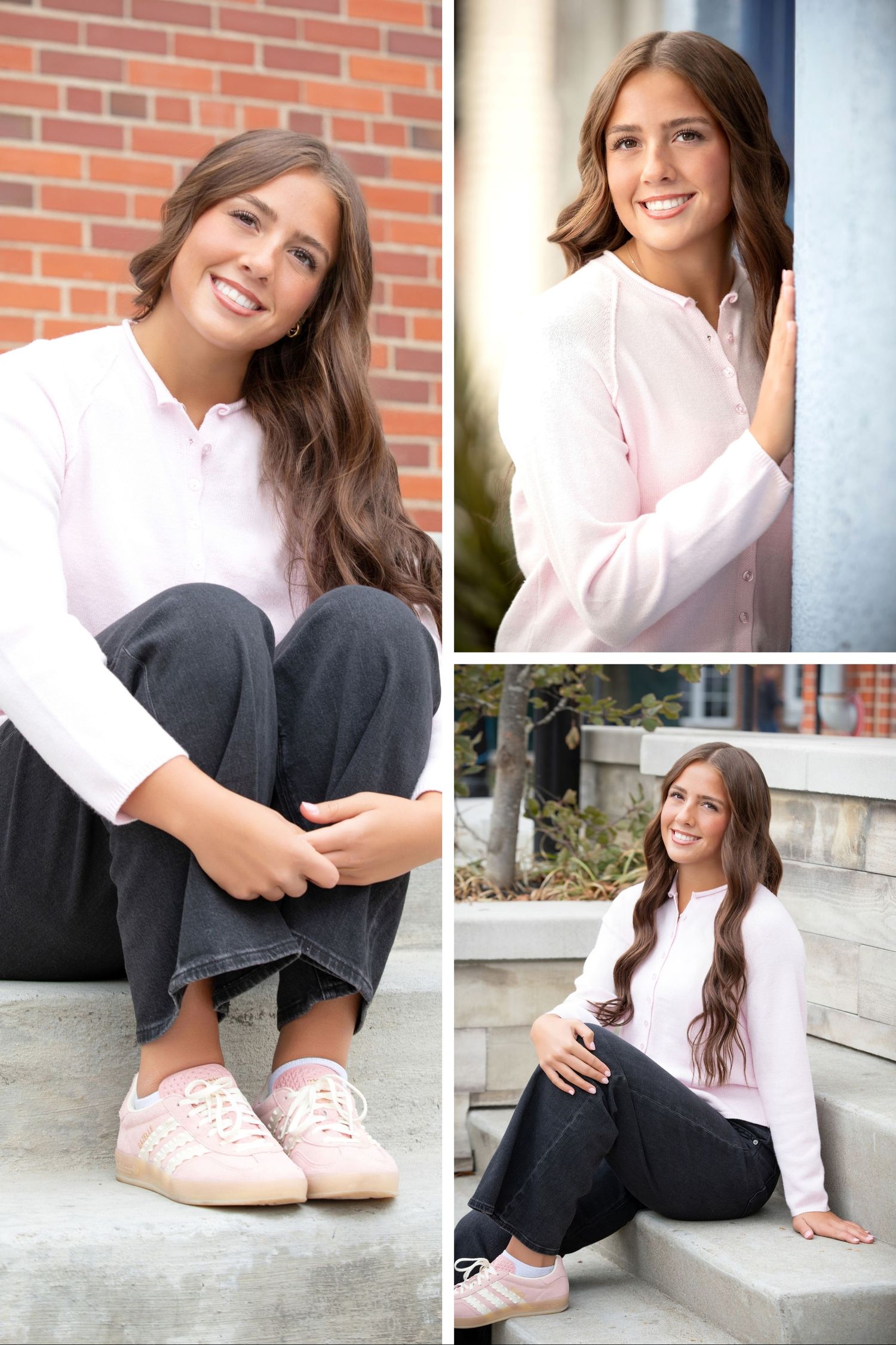 Uptown Westerville senior pictures featuring an Olentangy senior with brick buildings, unique backdrops, and classic portraits.