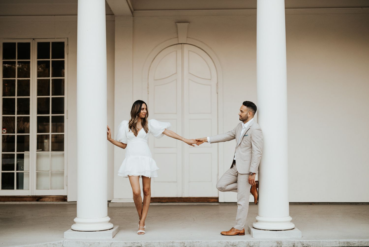 engagement photos of a couple at de anza college
