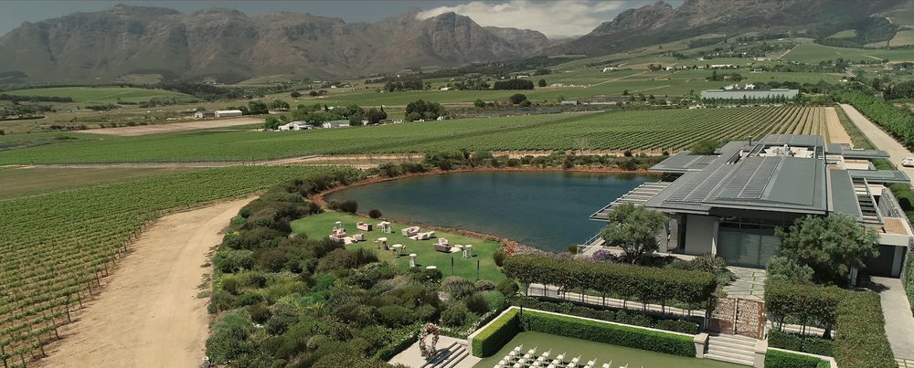 Aerial photograph showcasing a luxury South African wedding venue.