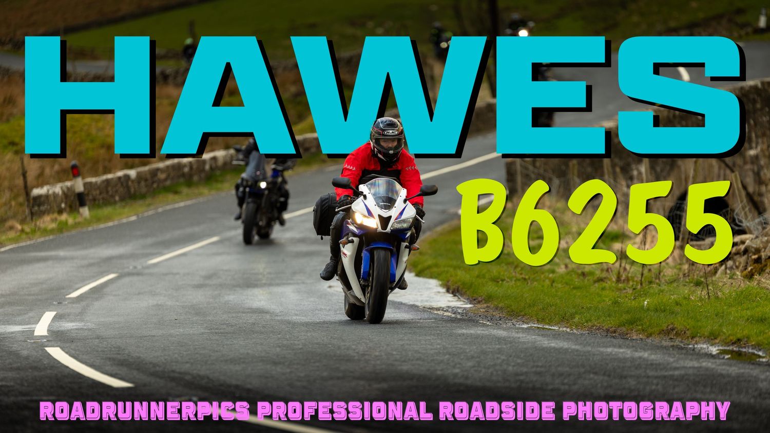 A motorcyclist rides a Monyash B5055 bike on a rural country road with another rider visible in the distance.