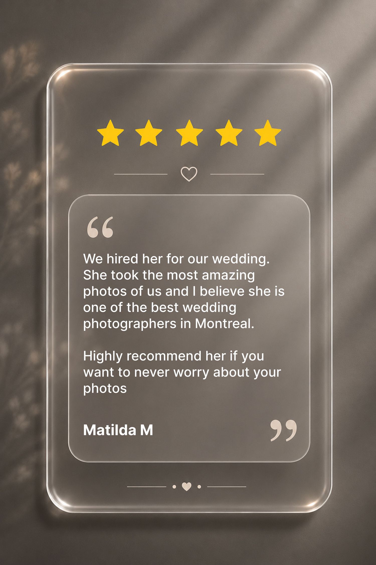 Client testimonial for Montreal wedding photographer