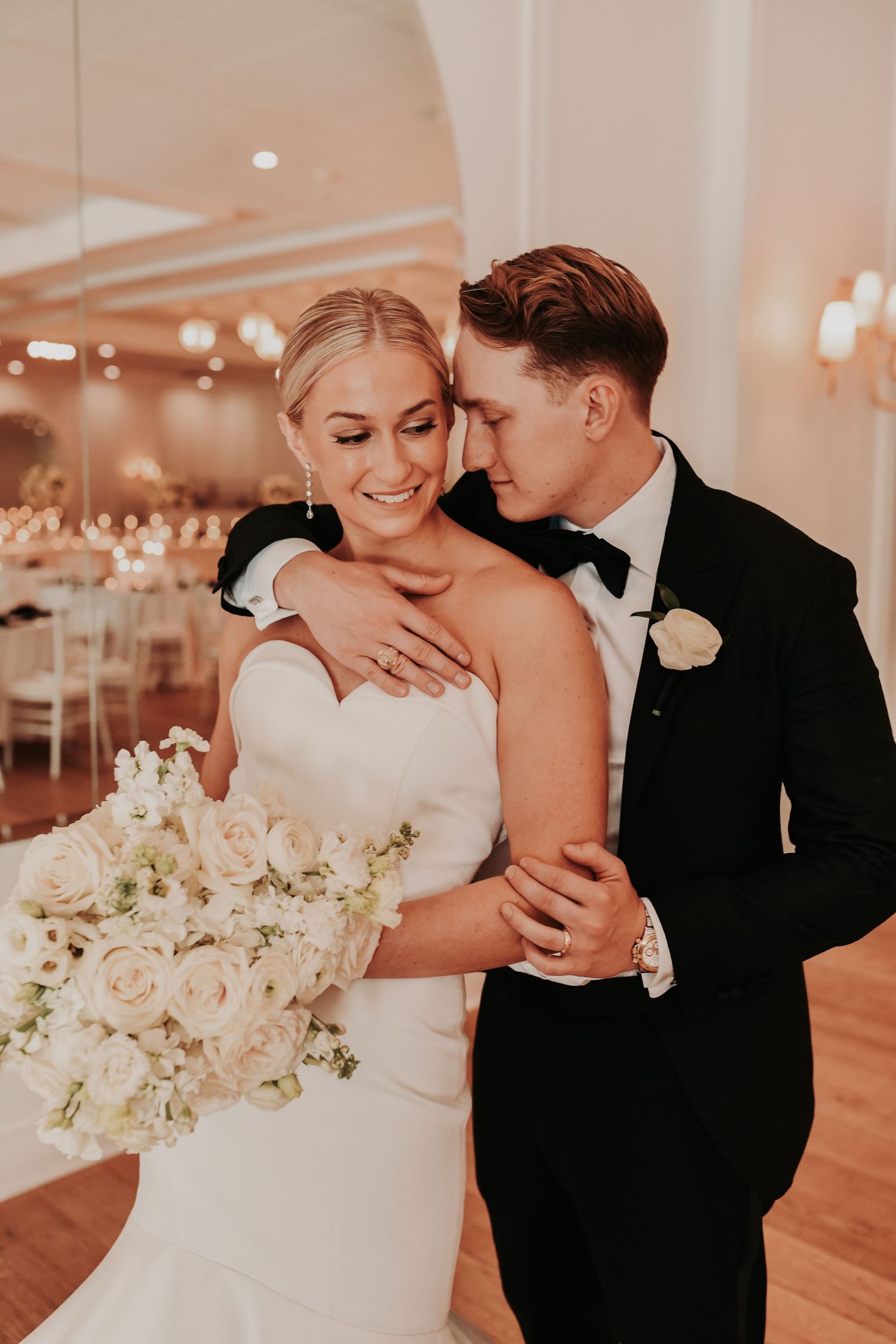 Bride and groom thanking their wedding guests during the reception