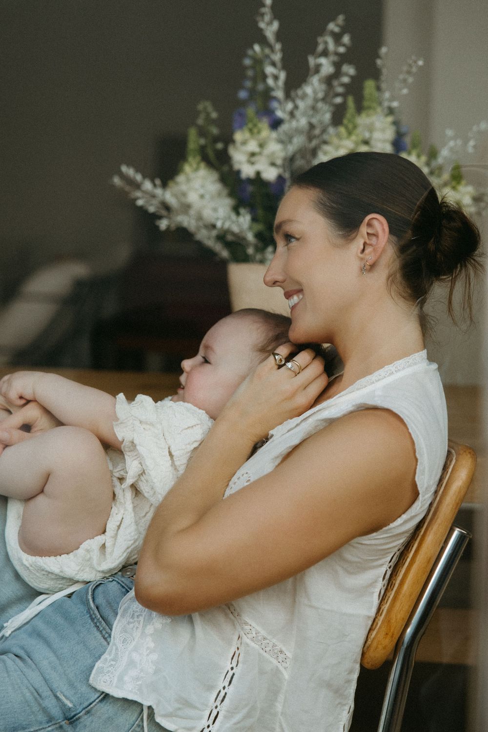 Intimate family moment captured in a series of connected photos showing affection and laughter.