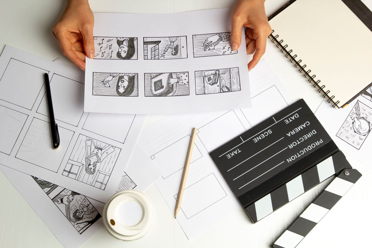 Director-creates-a-storyboard-sketch-