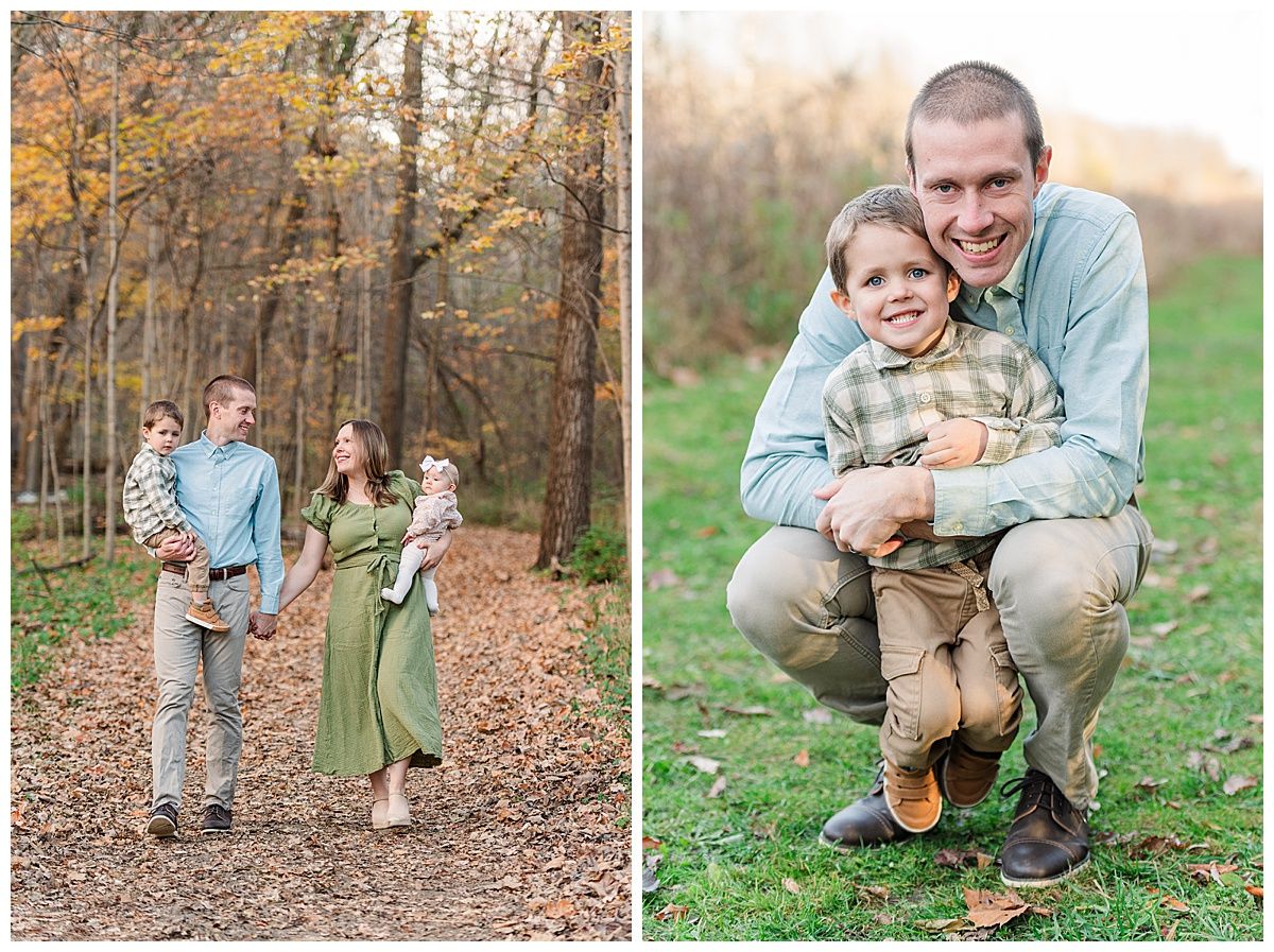 Father son portrait and fall family portrait in the park
