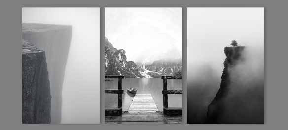 Romantic photo collection featuring a dramatic waterfall centerpiece and intimate couple portraits.