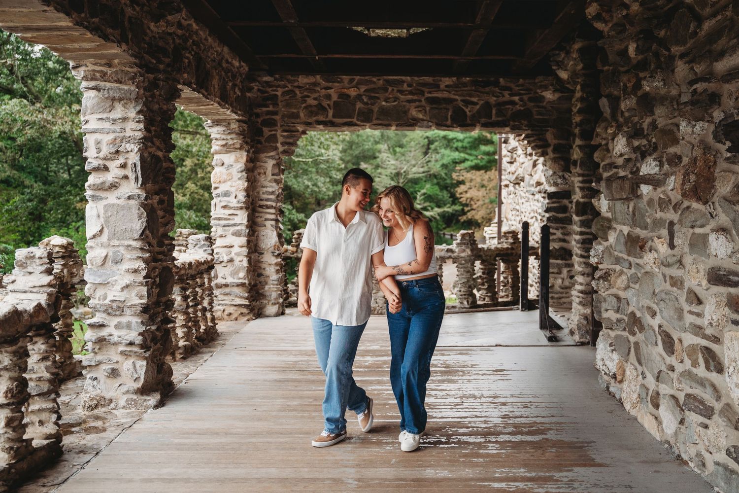 engagement session couple with matching outfits