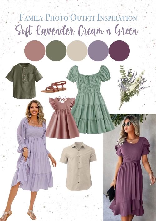 Client Outfit Inspiration. A combination of purples and sage with neutrals.
