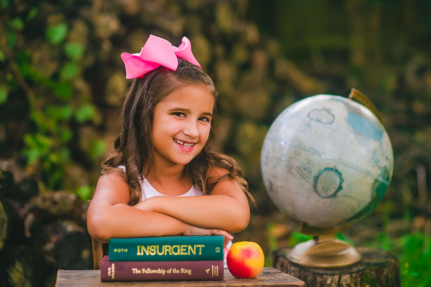 Creative set custom built back to school session kindergarten girl about to start school little desk and books Silverhill Alabama photo