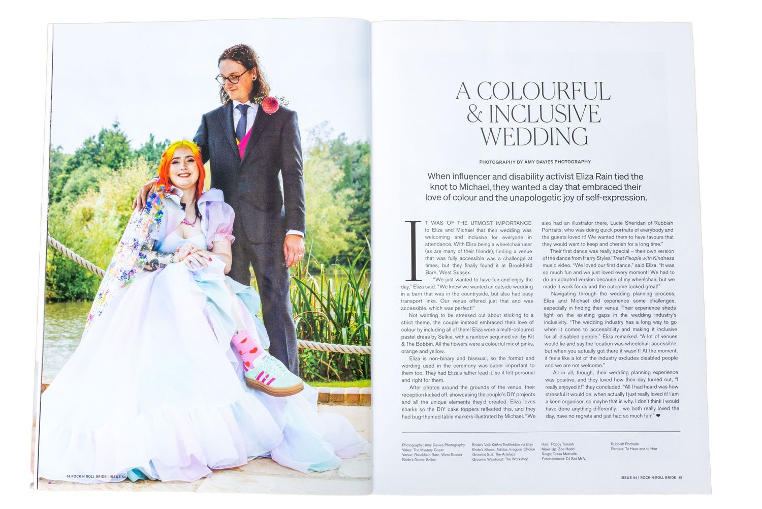 Scan of Eliza and Michaels wedding in Rock and Roll Bride Magazine