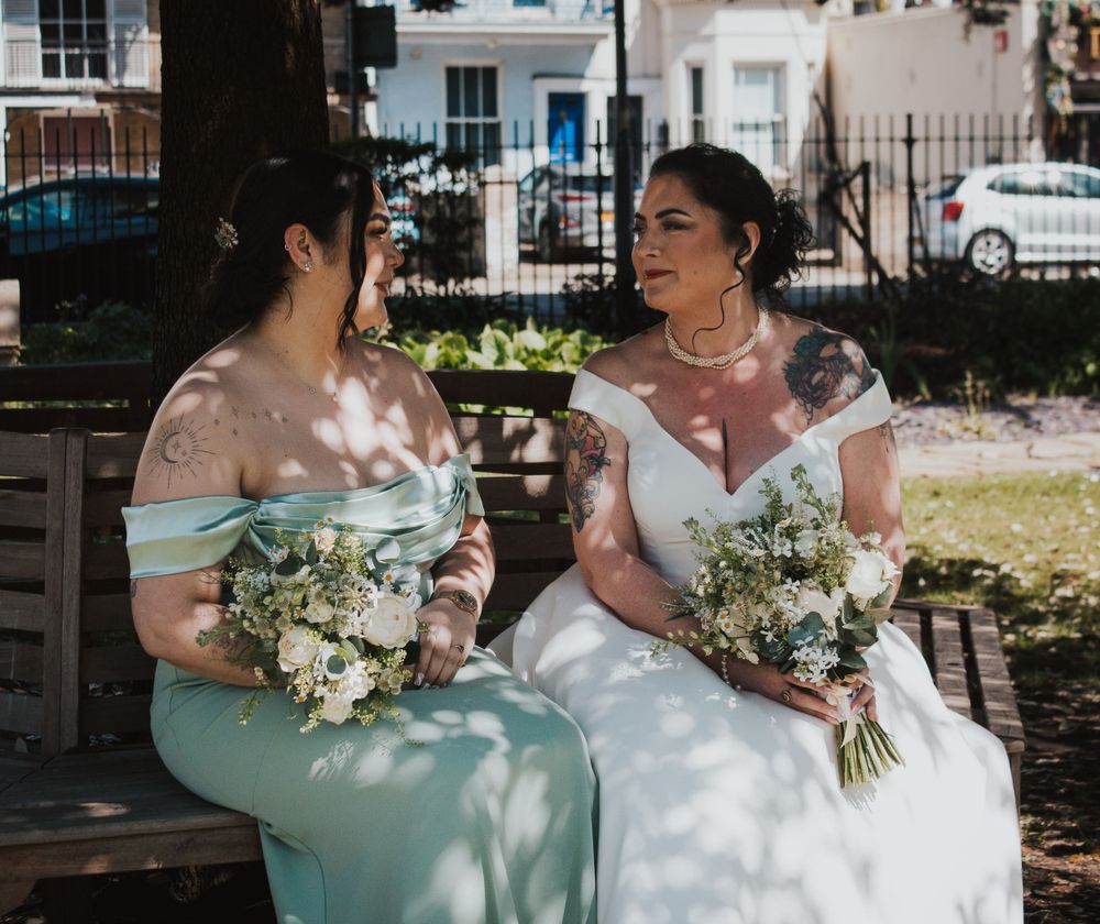 Bride and daughter sharing a quiet moment at Portsmouth wedding by Shayla Bloom Photography