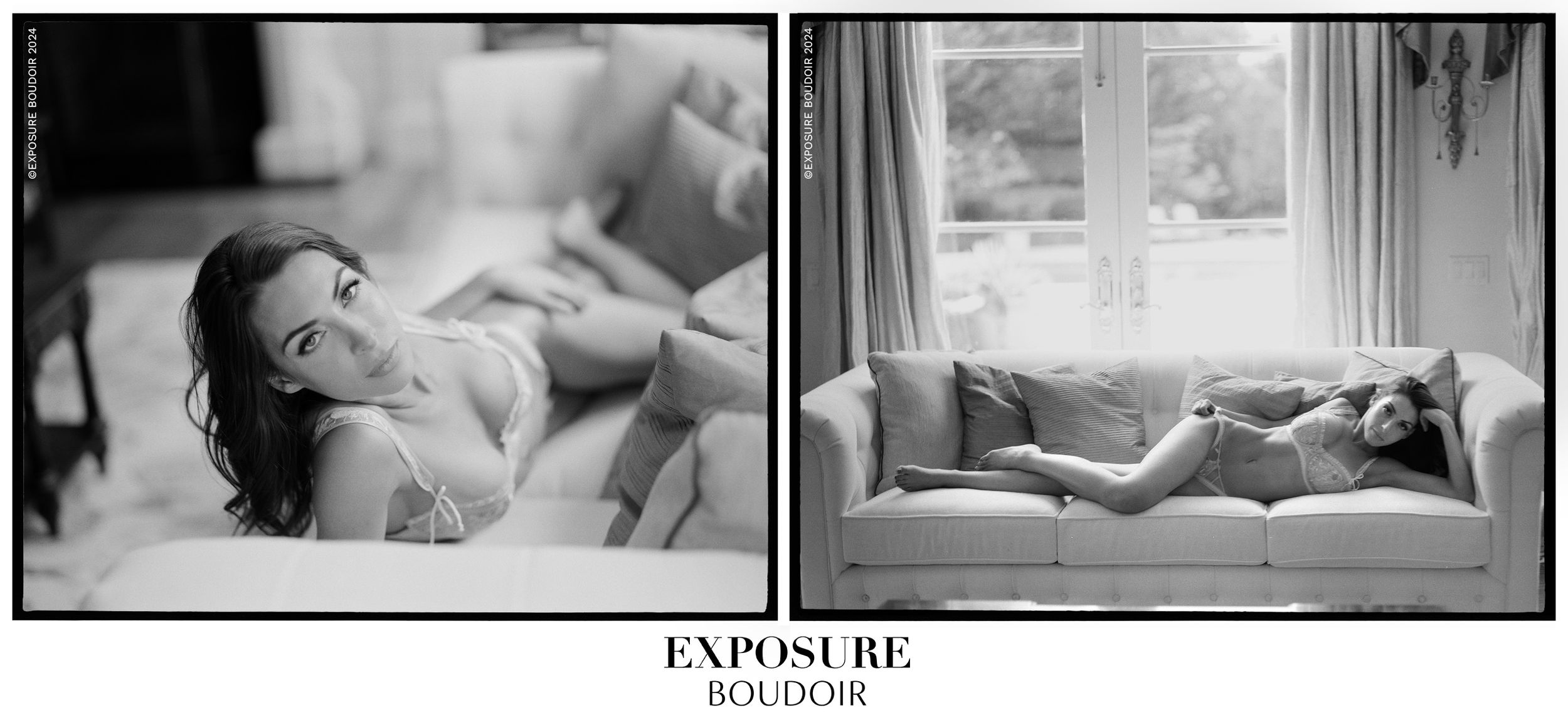 Artistic black and white boudoir series with window light and gentle poses.