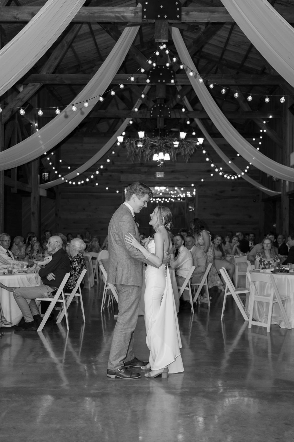 Black and white photo of couple's first dance