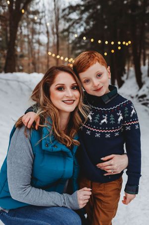 mother and son, snow, winter