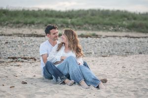 Couple photoshoot at Rexhame beach, near Marshfield, Massachusetts