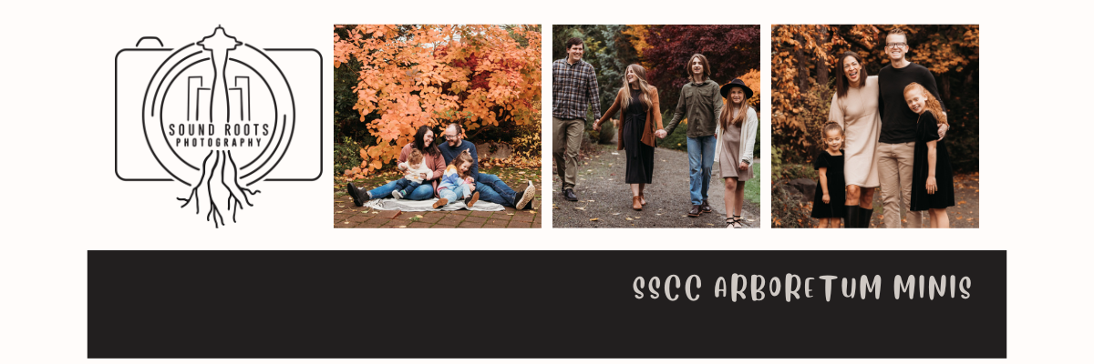 Professional photography logo and fall portrait session preview banner with three sample images.