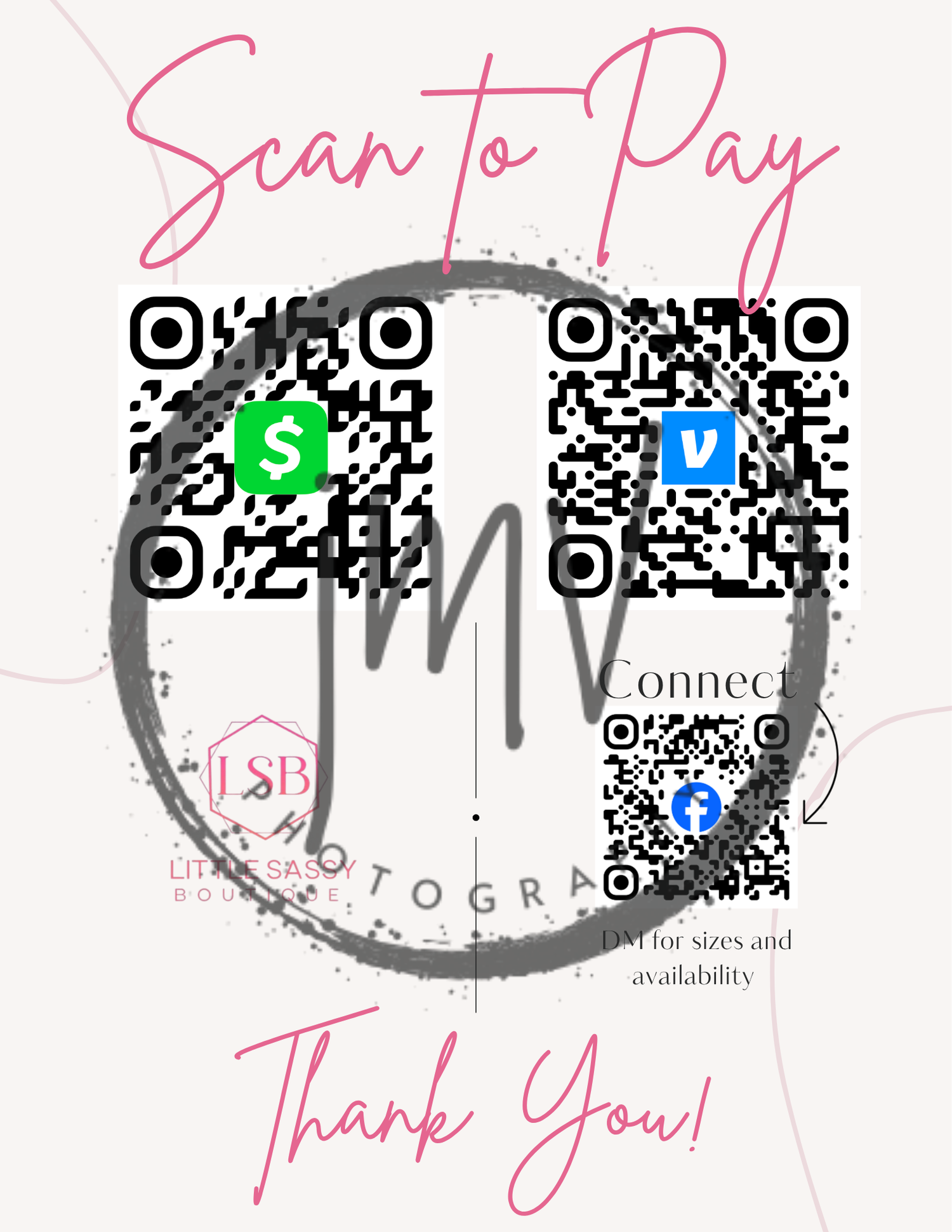 Scan to Pay flyer featuring Cash App and Venmo QR codes for easy mobile payments.