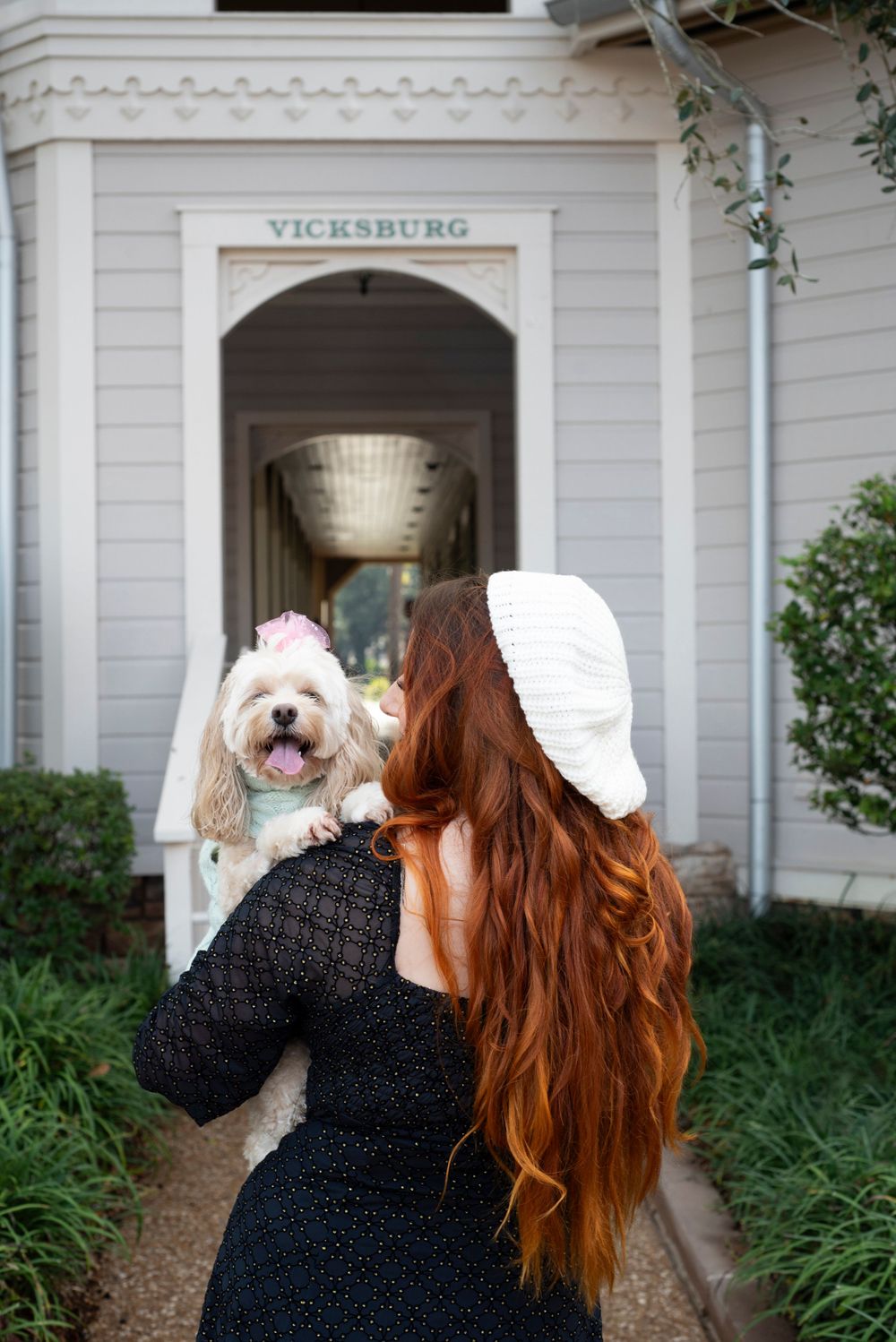 Solo with pet Christmas photo session at Disney Port Orleans Riverside resort in Orlando Florida