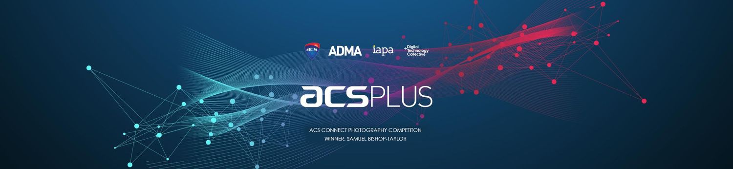 Tech Photography award with ACS Plus text and blue digital network graphics.