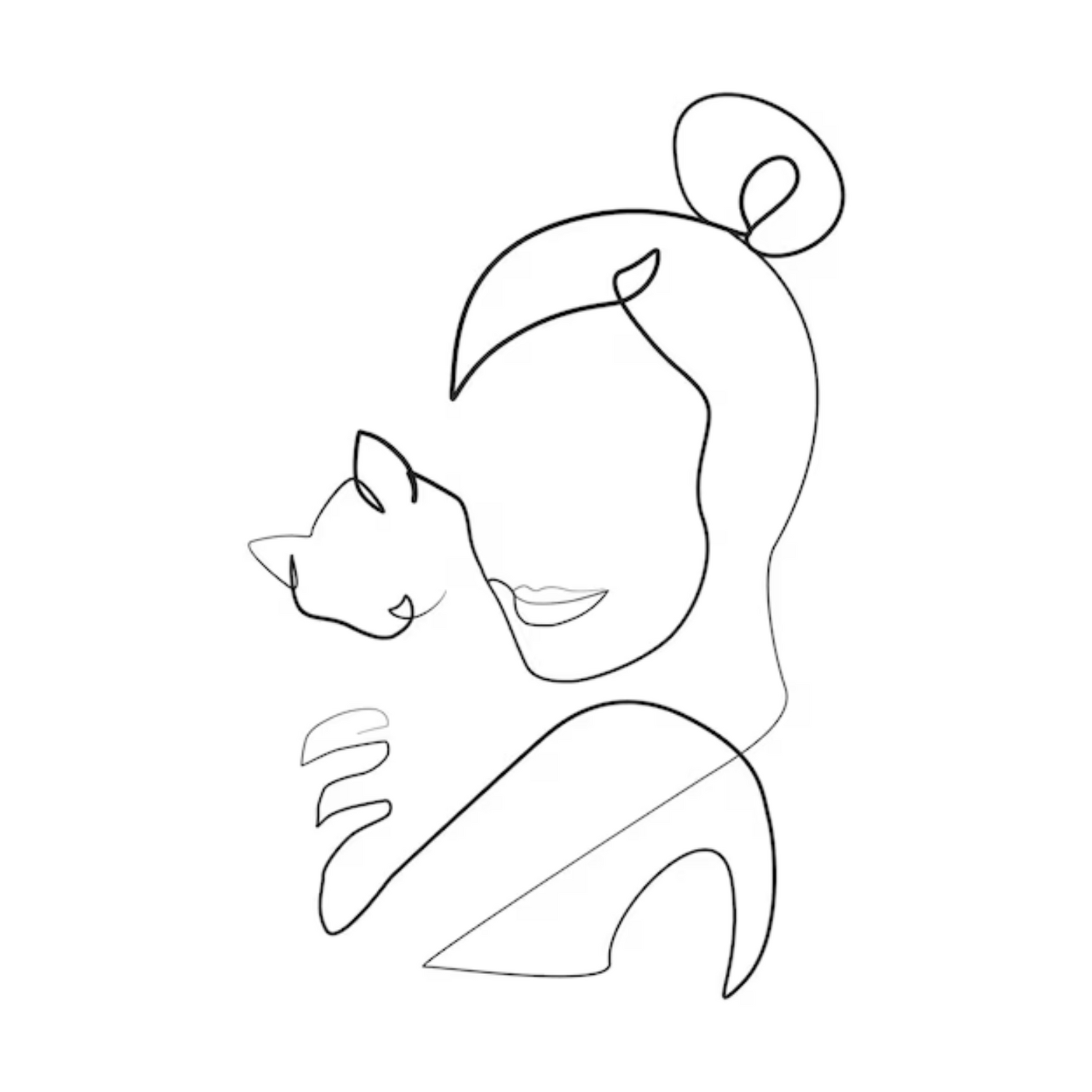 Minimalist pet photography logo design with line art illustration of a woman and cat