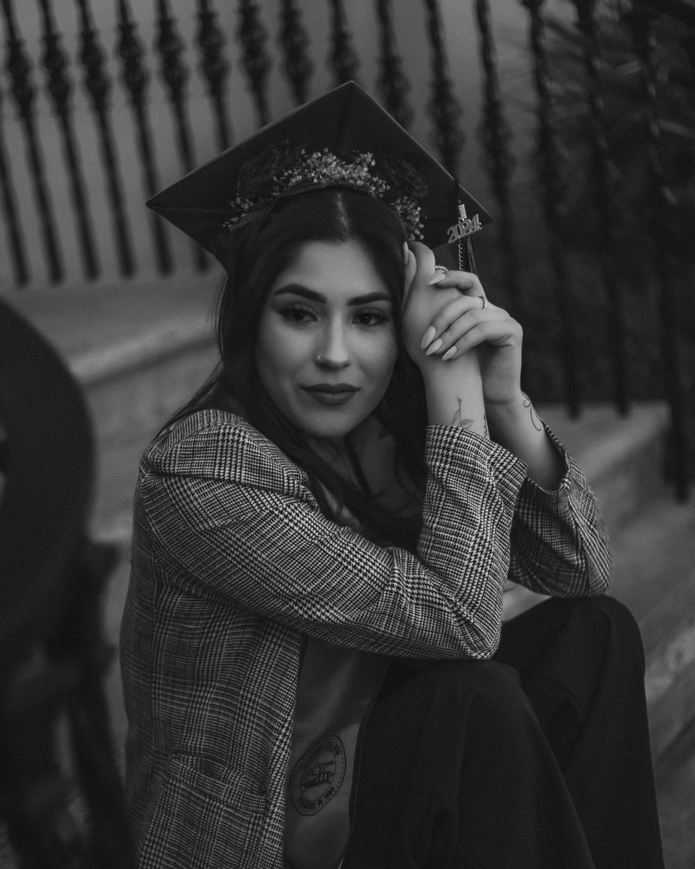 black and white fine art graduation portrait photographer