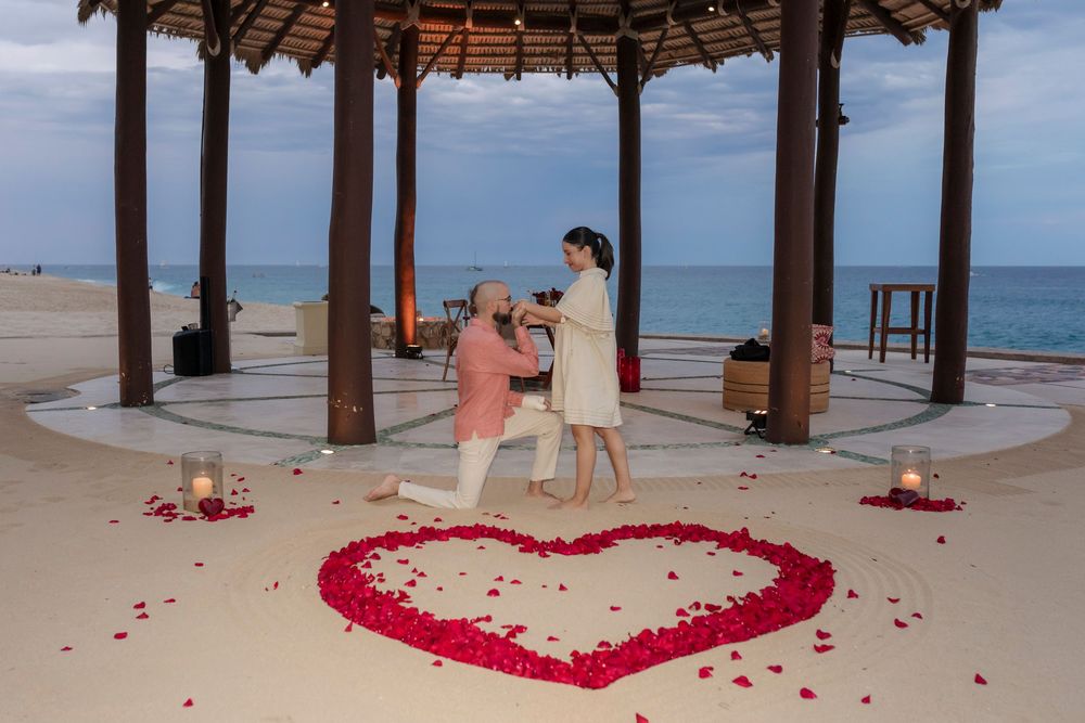 Destination wedding ceremony setup overlooking the sea