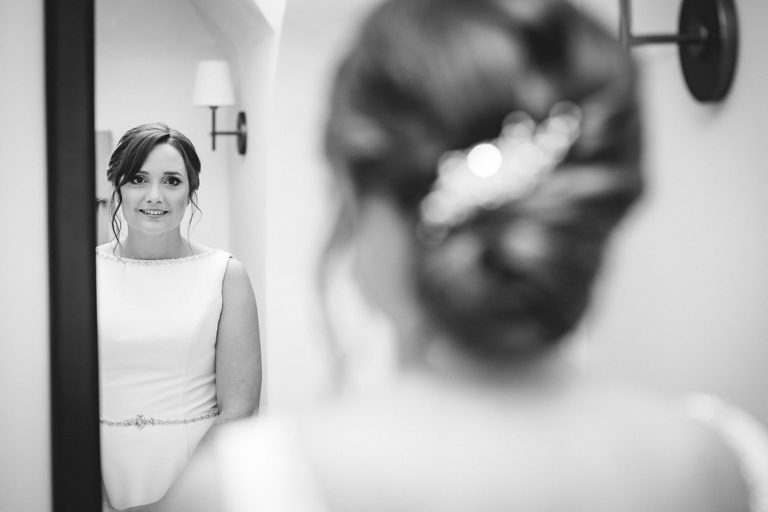 Bride in mirror Stratford-upon-Avon