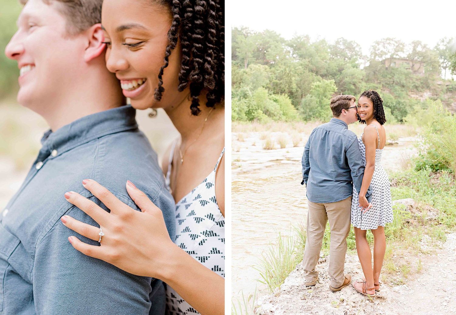 Romantic couple photos showing tender moments against a natural outdoor backdrop.