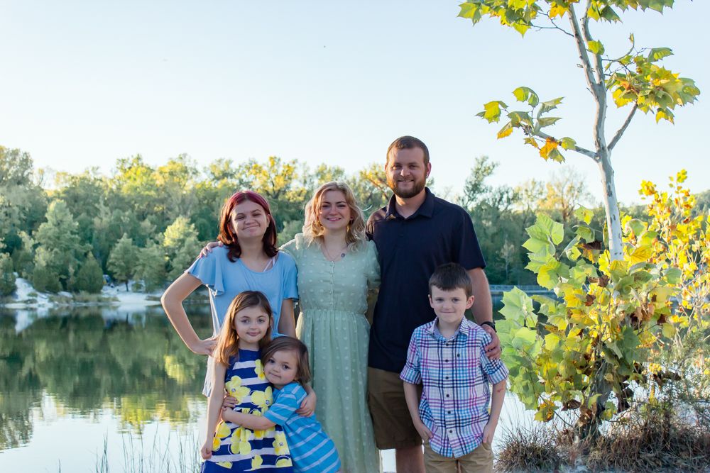 Family of six spring pictures Klondike Park lake Cindee Miller Give It A Shot Photography Chesterfield