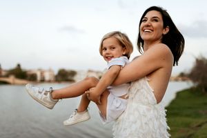 mom and son laughing