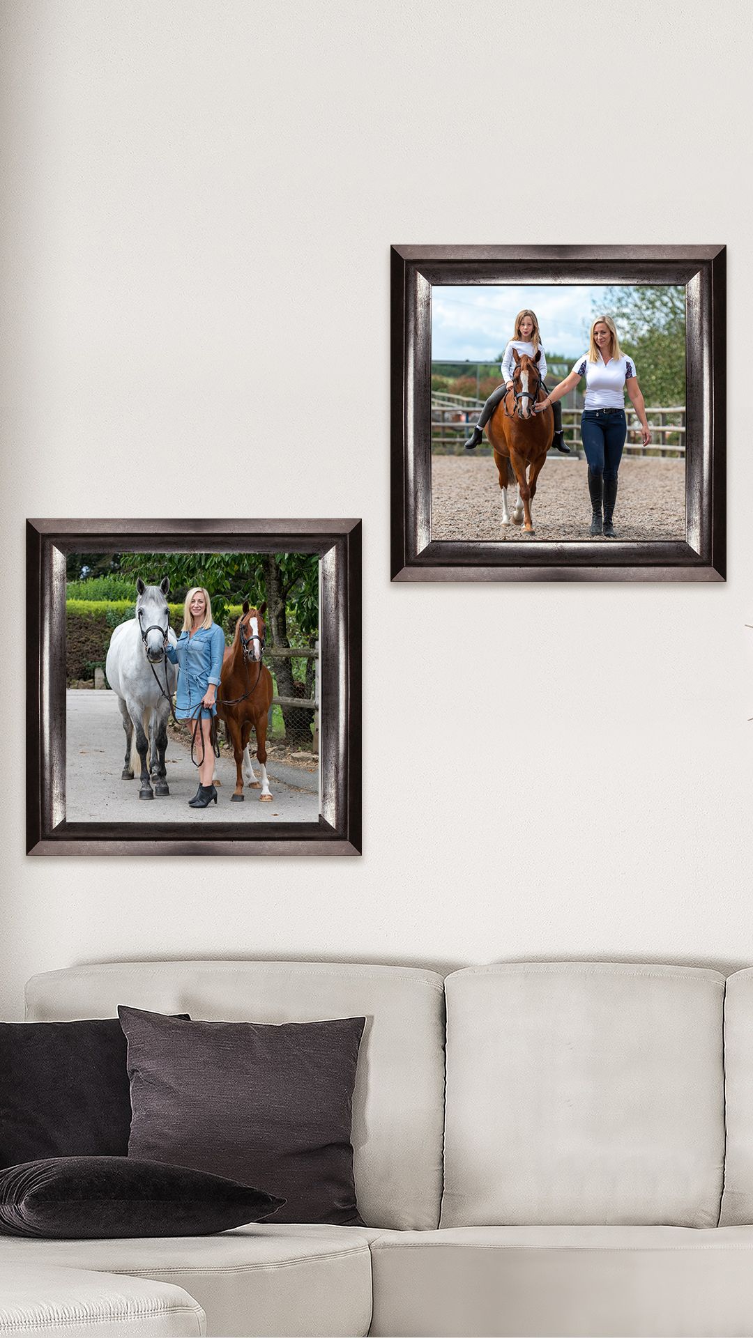 Examples of some of Karen's images framed on a wall.