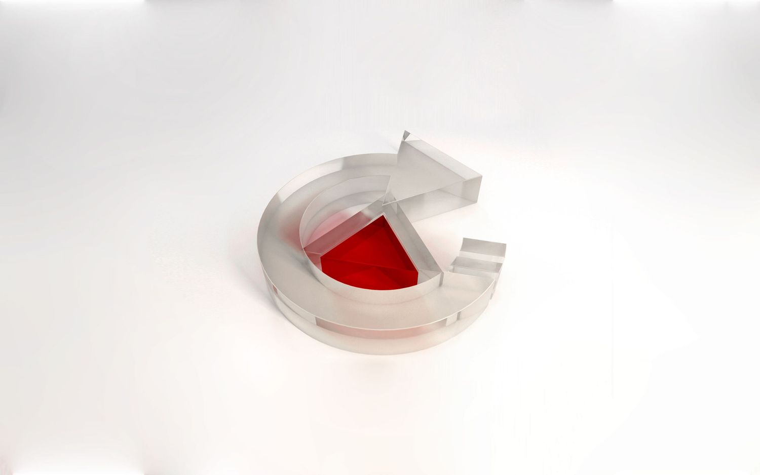 Abstract white geometric shapes with red accent on light background.