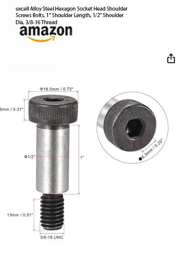 Detailed technical diagram of hexagon socket head shoulder screw with measurements and specifications.