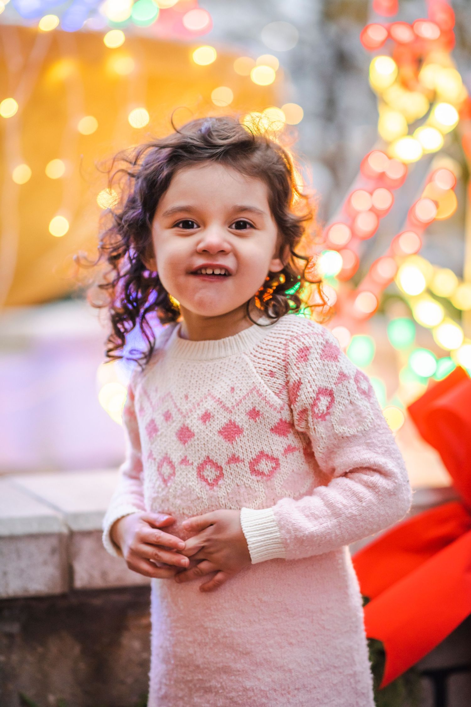 urban explorer Christmas lights cityscape girl photo