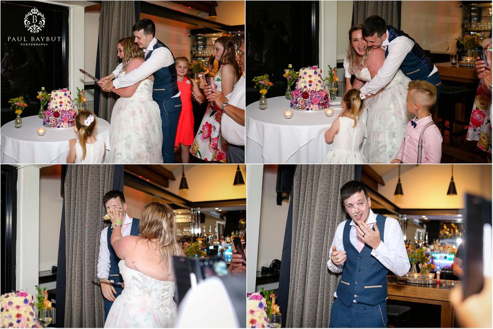 Multiple shots of newlyweds during their first dance at a wedding reception.