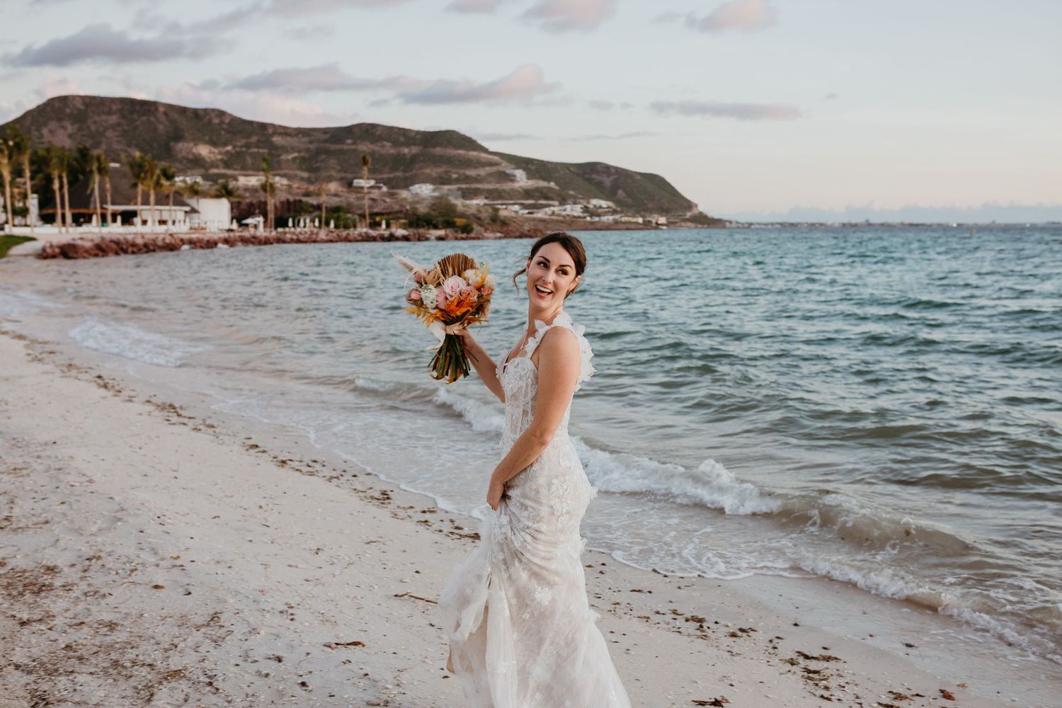 the bride at the right sunset