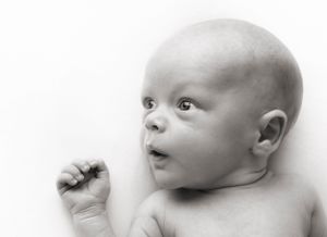 traditional portrait of a newborn baby in black and white