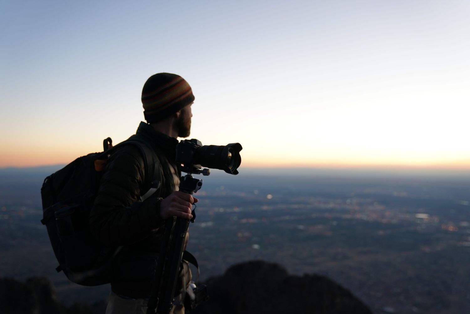Alex Kent, pro photographer and educator overlooking Albuquerque from the Sandia Mtns. Photo by Tyler Beck
