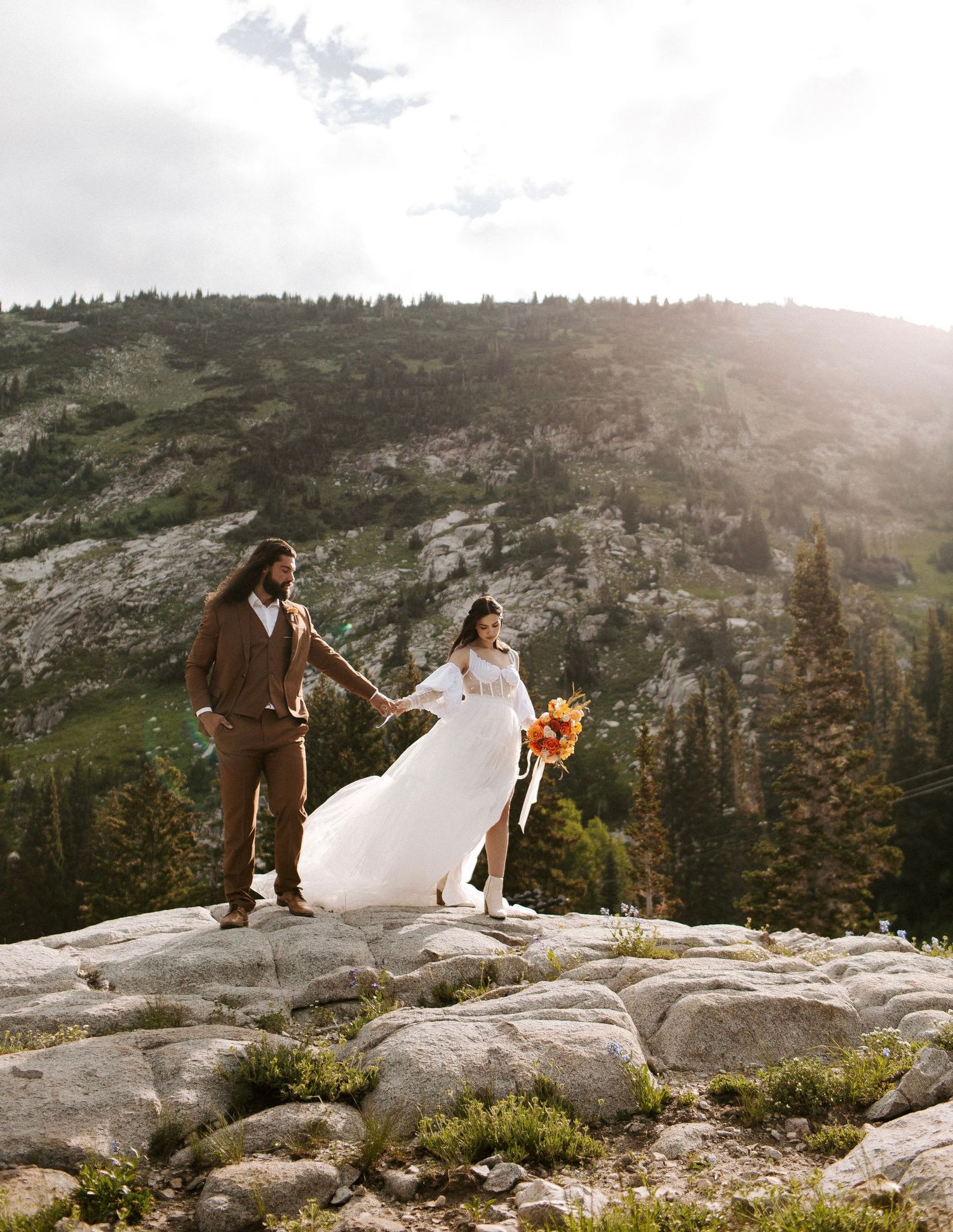 Adventure elopement intimate wedding Utah Albion basin wildflowers sunrise storytelling Rebekah sage Mountain