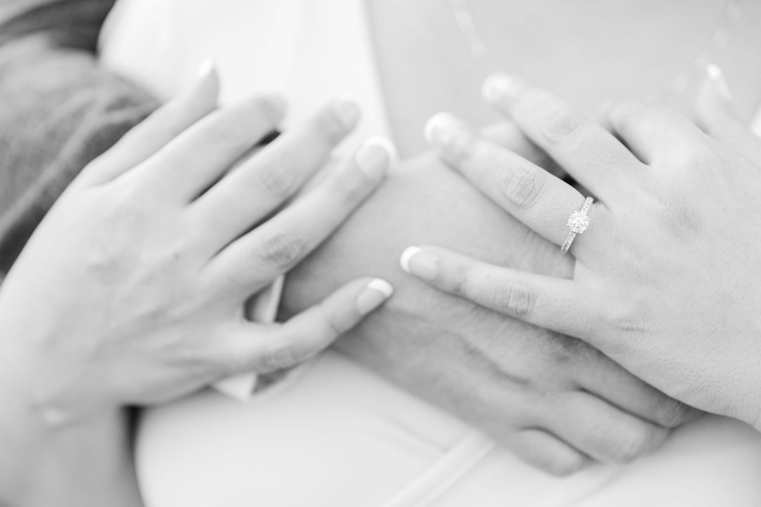 black and white engagement ring detail