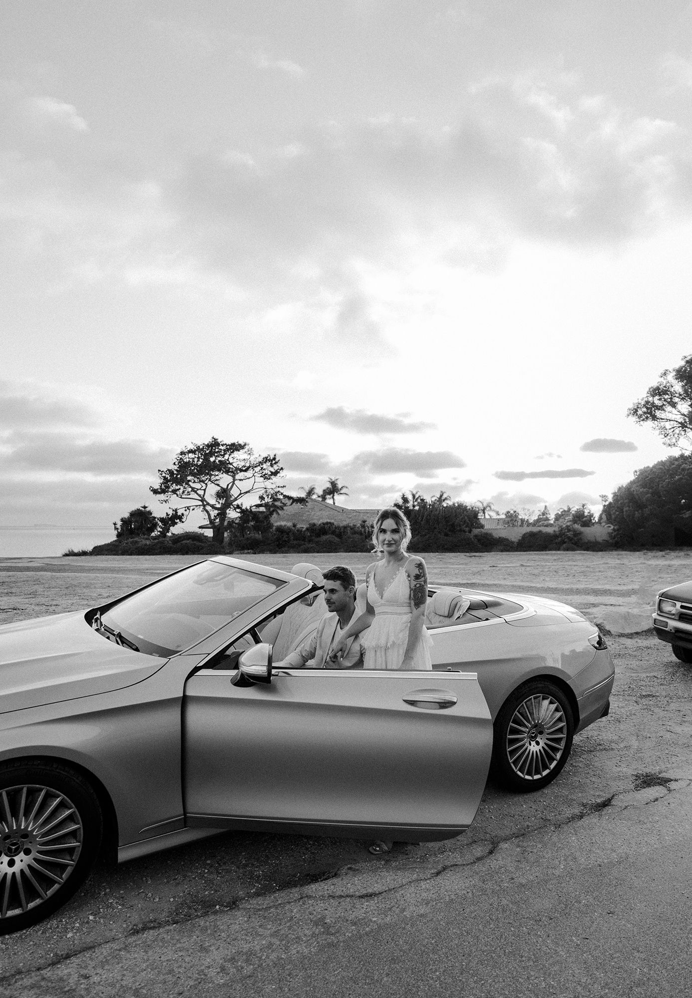 Bride and groom couple's portraits after a Palos Verdes cliffs wedding overlooking the ocean