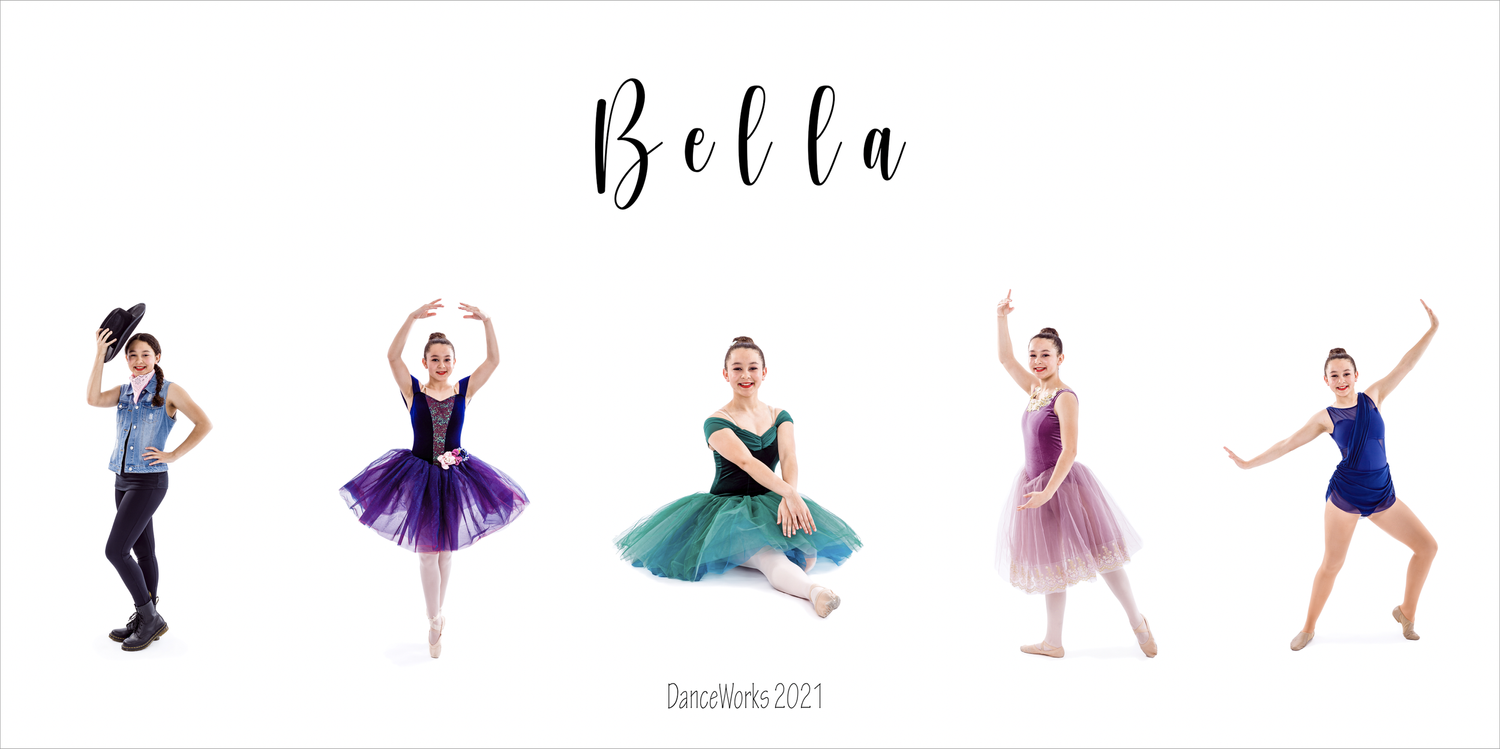 Five ballet dancers in sequence demonstrating different dance positions and colorful costumes.\ by Stephanie Coulter Photography