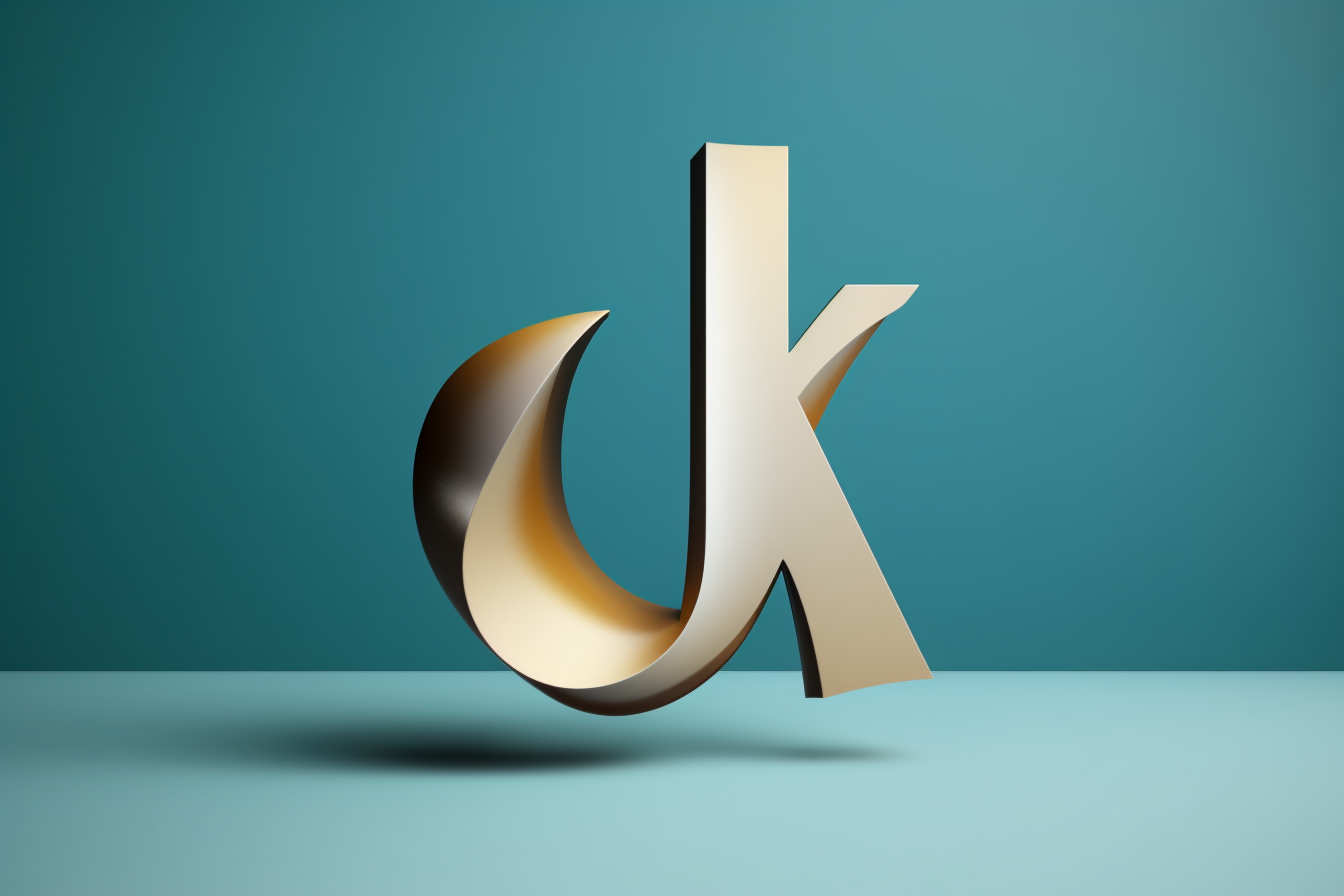 Modern stylized gold and white lowercase letter k on a teal background.