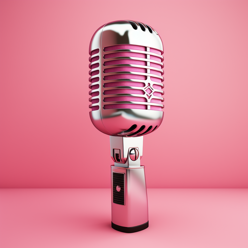 Classic vintage microphone in silver and pink against a pink studio background.